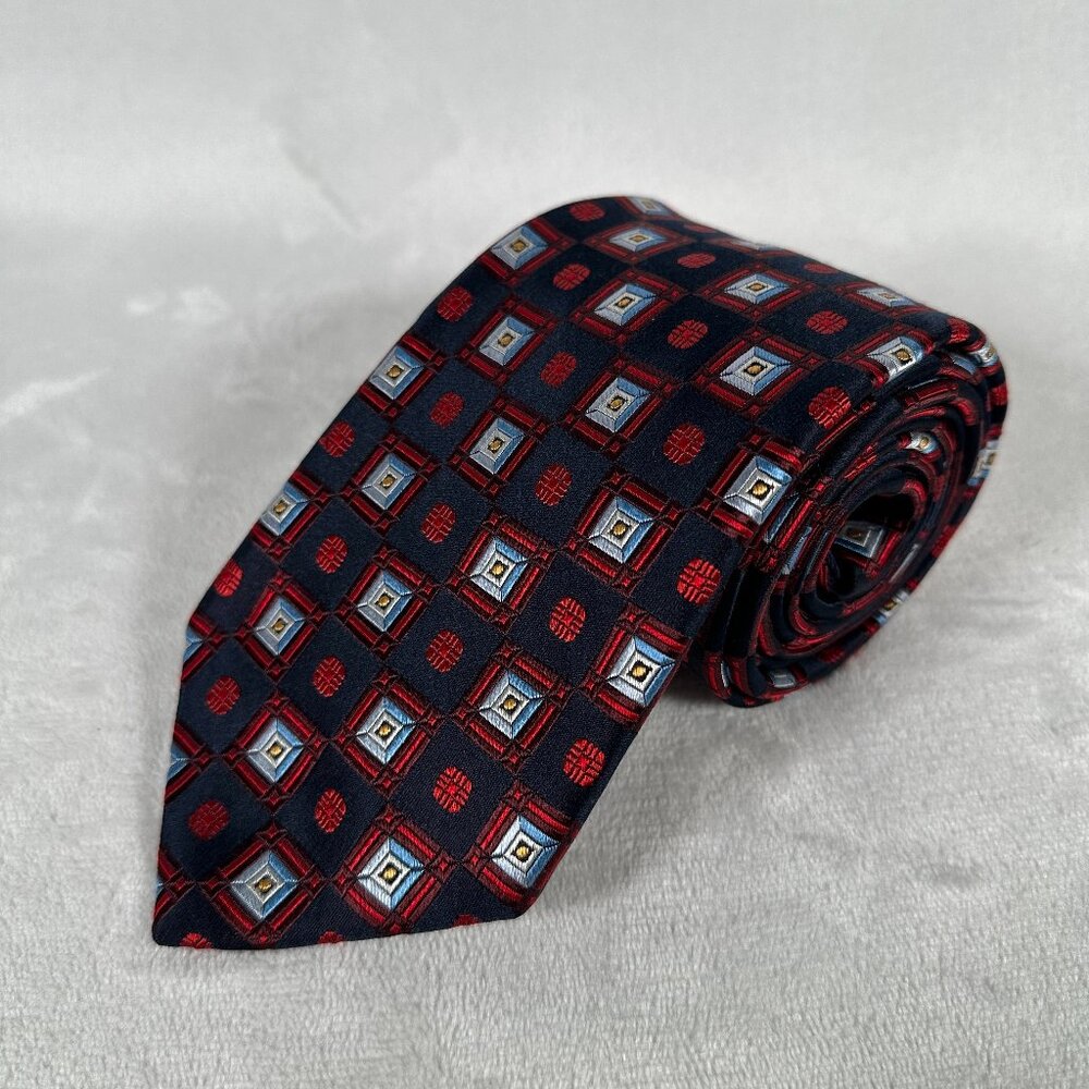 Ermenegildo Zegna Tie 100% Silk Made in Italy W 3 5/8 by L 59 5/8 Blue Red EUC